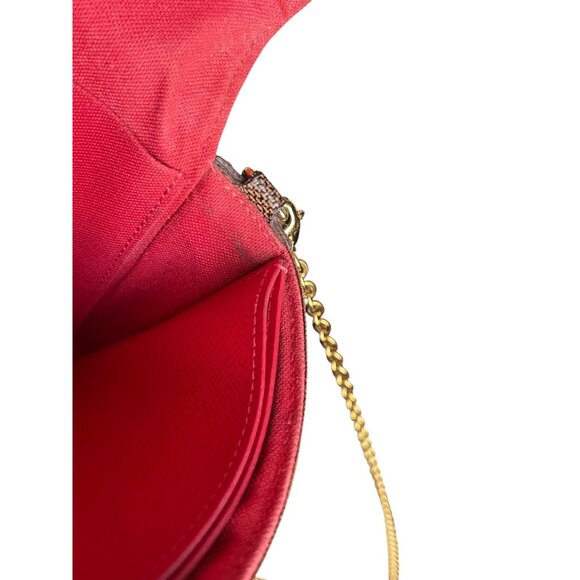 LOUIS VUITTON Damier Ebene Felicie Bag 3 Piece Red Pouchette Shoulder Full Set - Picture 10 of 16